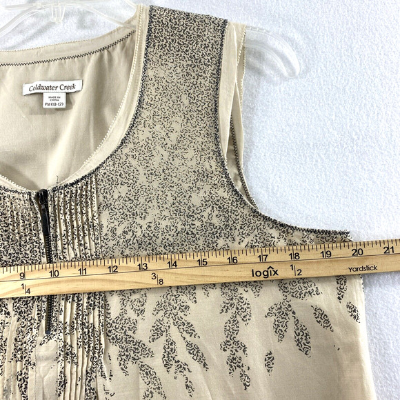 Coldwater Creek Top Womens PM 10-12 Tan Silk Blend Sleeveless Blouse 1/4 Zip‎ - Picture 4 of 9